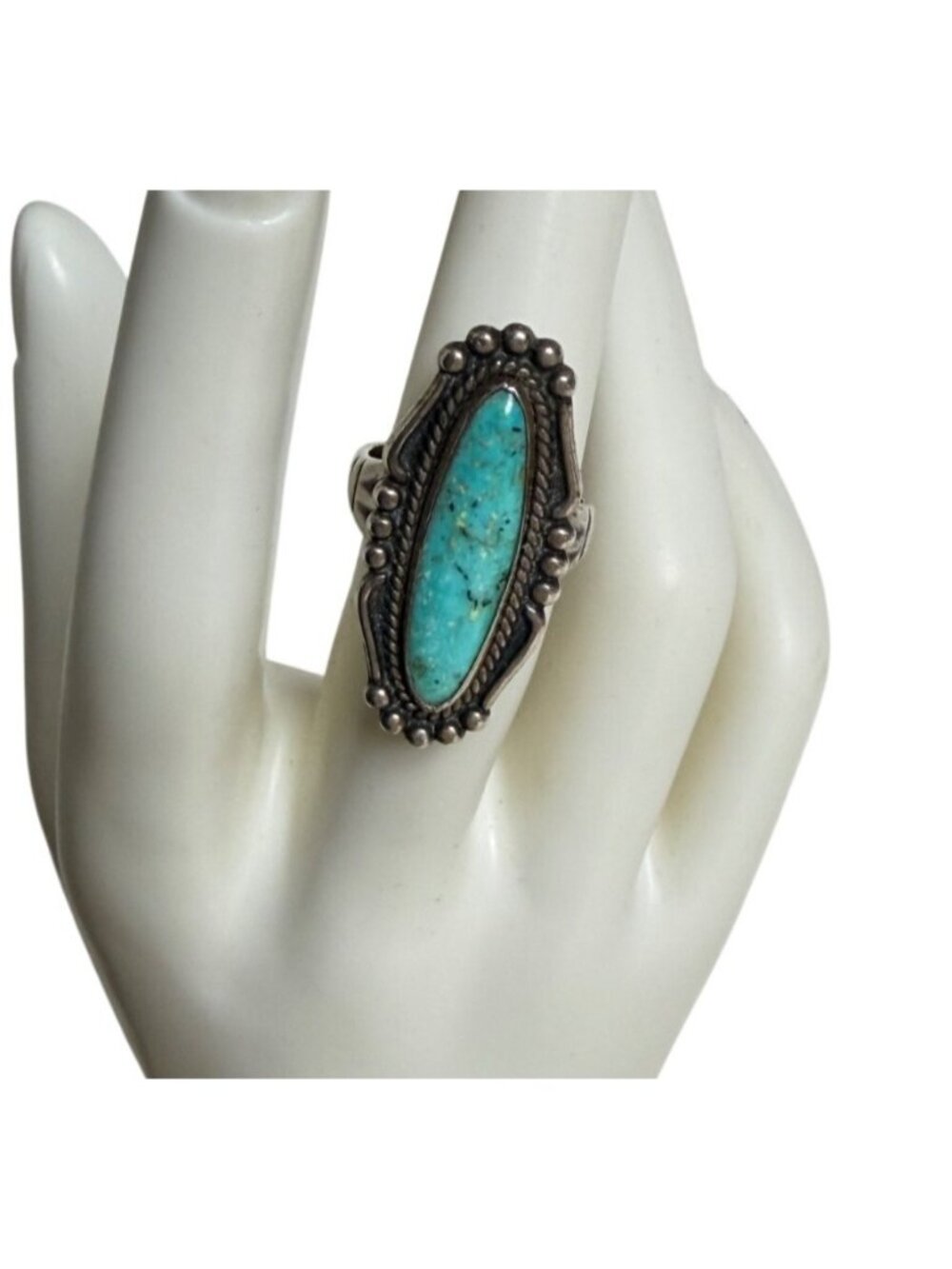 Vintage Bell Trading Post Sterling Turquoise Oval Ring 7 gr Sz 6 Southwestern - Picture 2 of 13